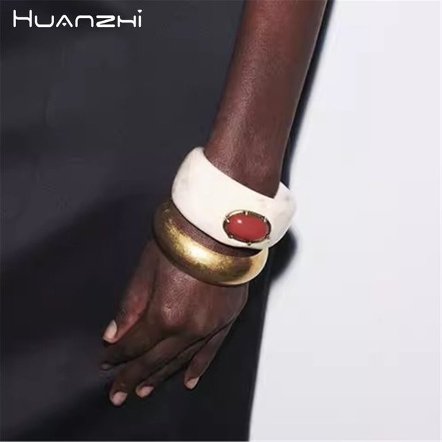HUANZHI Armband Set, Roter Stein, Gold, Damen - Bild 1