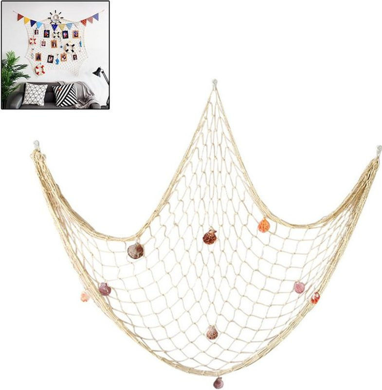 TOMTOP JMS Nautische Wanddekoration mit Fischernetz und Muscheln in Beige, hängendes Ornament für maritimes Flair - Bild 1