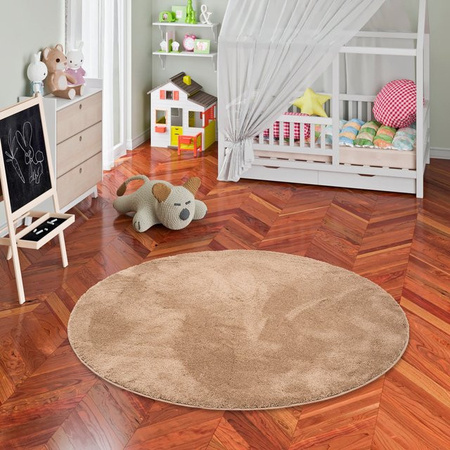 Pergamon Silky Kids Kinder Hochflor Teppich Rund, Beige, Polyester