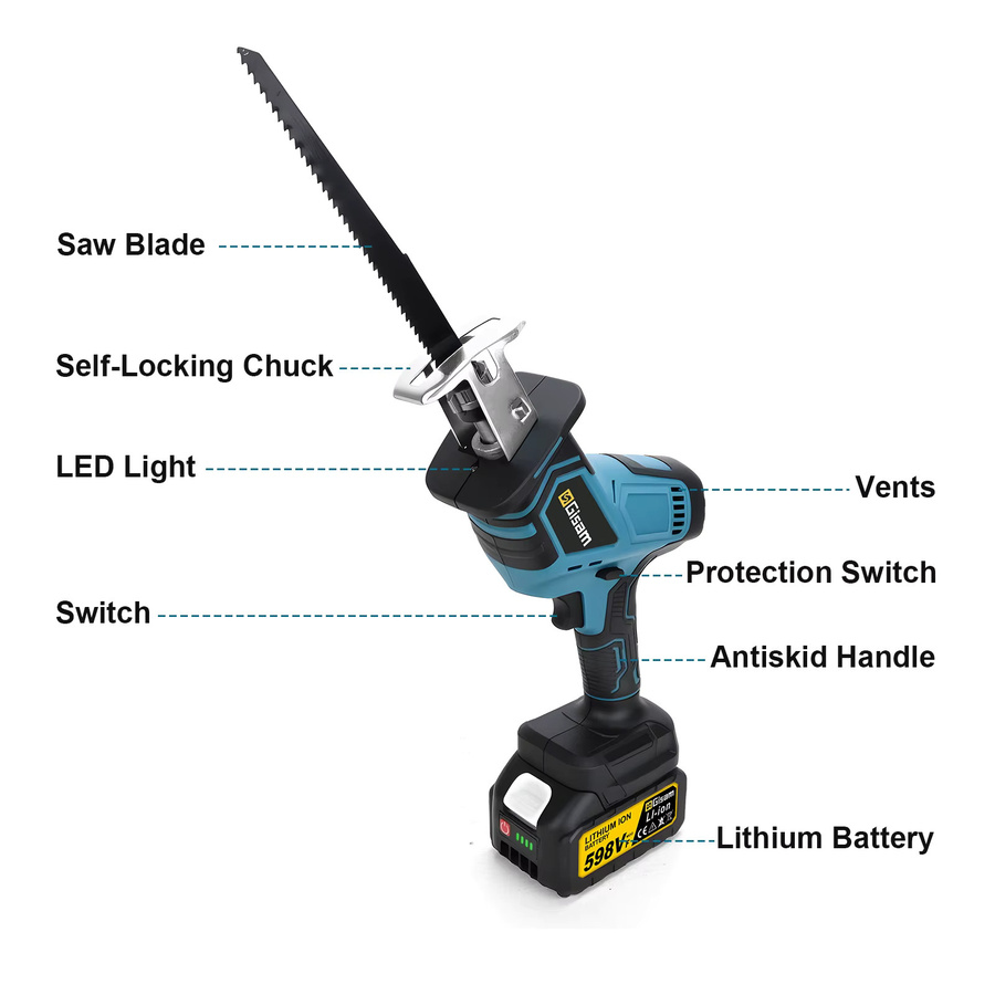 G nto bürstenlose Säbelsäge 3600 W mit 12000 SPM für Holz, Metall und Rohre, kompatibel mit Makita 18 V LXT Akkus, Blau - Bild 6