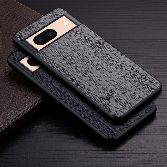 Luxus Leder-Handyhülle mit Bambus-Holzmuster für Google Pixel 8, 8 Pro, 8a, 7 Pro und 7a in Grau - Bild 1