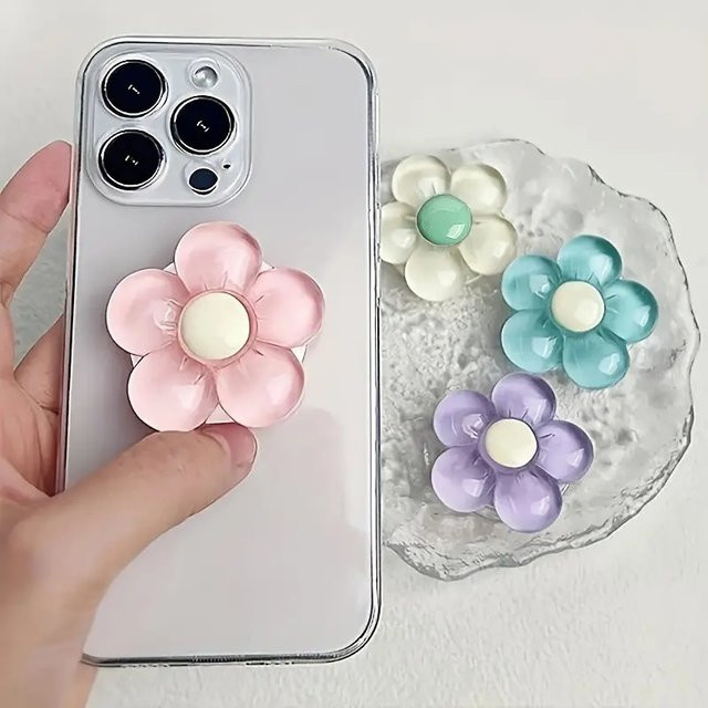 NMEGOU Transparenter Blumen-Schleifen Griptok Handyhalter mit Griffhalterung für iPhone und iOS-Geräte - Bild 1