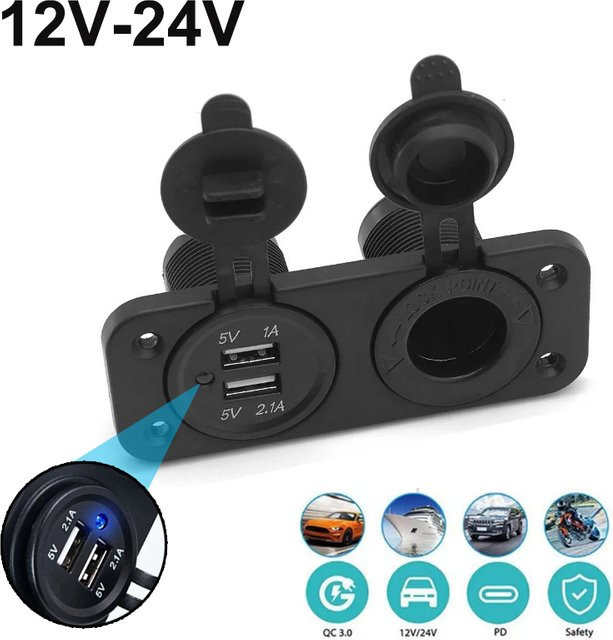 kebidumei Dual USB Zigarettenanzüger Splitter 12V Ladegerät Power Adapter für Auto Boot Motorrad und Marine in Schwarz - Bild 1