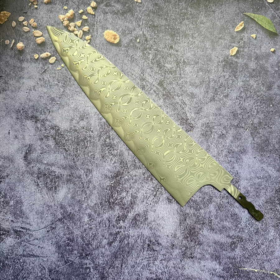 RHON Gyuto Kochmesser-Rohklinge aus VG10 Damaststahl, 24,13 cm, Silber - Bild 2