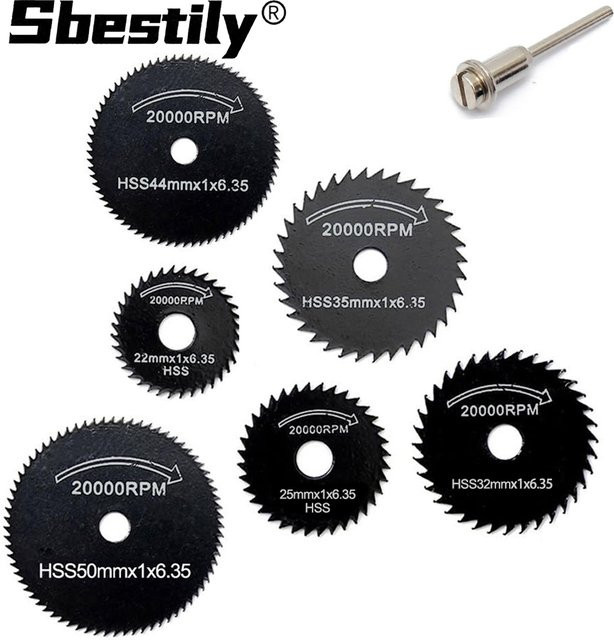 SI FANG 7-teiliges Set HSS Trennscheiben und Kreissäge-Klingen für Holz und Metall als Zubehör für Dremel und rotierende Werkzeuge - Bild 1