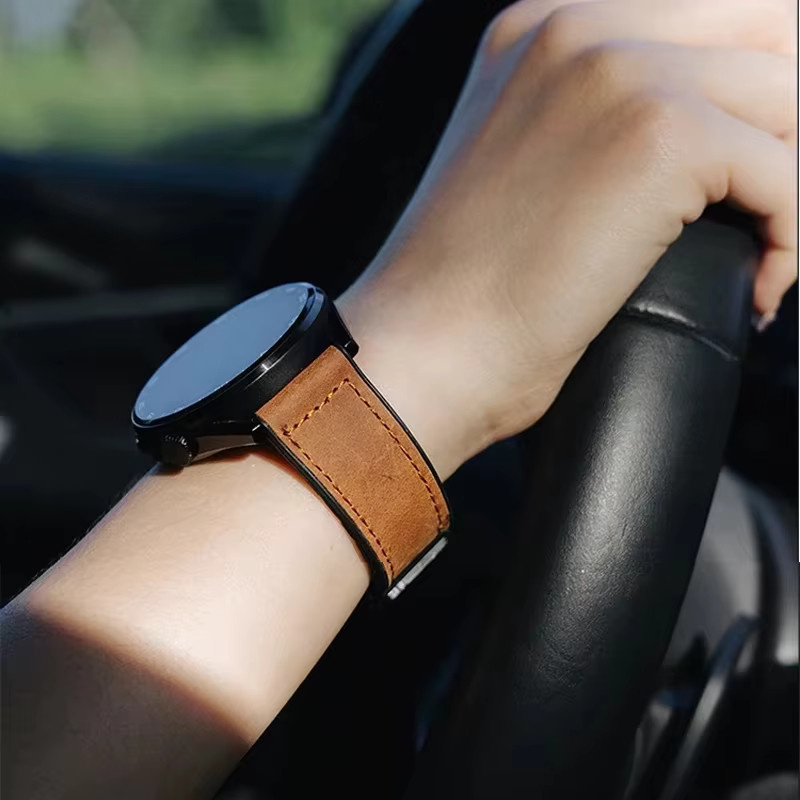 Uhrenarmband Leder, Silikon, Schwarz, Unisex, 22mm - Bild 4
