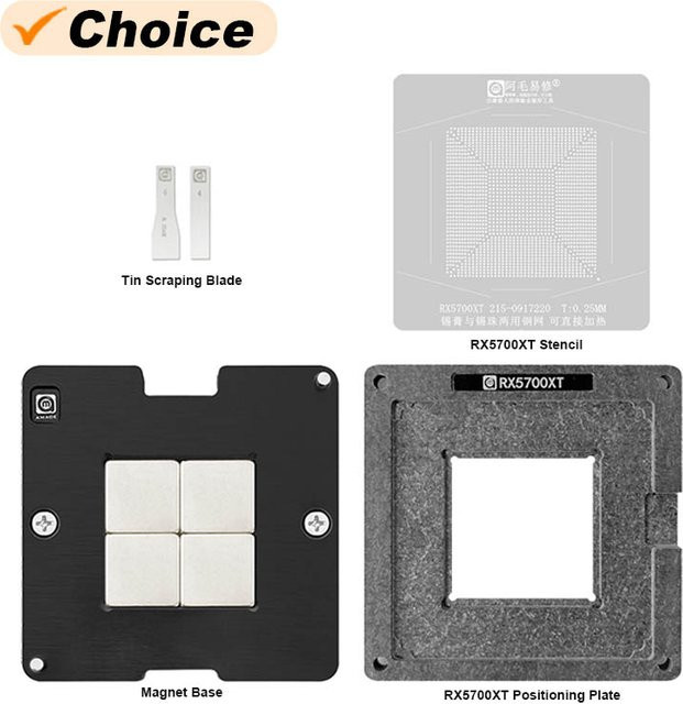 Amaoe BGA Reballing Stahlgitter Schablone 0,25mm für RX5700XT mit magnetischer Zinn-Plattform und Positionierplatte - Bild 1