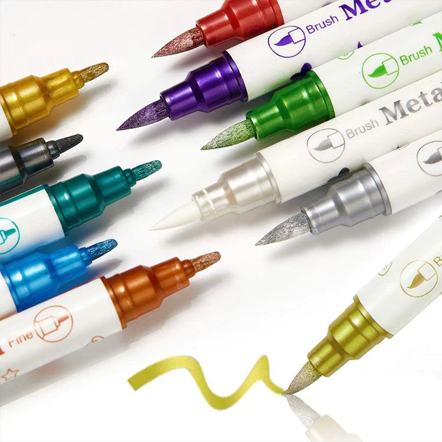 10 Acryl Marker Stifte mit Dual Tip in metallischen Farben für Nageldesign, Rockmalerei und Keramik DIY - Bild 4
