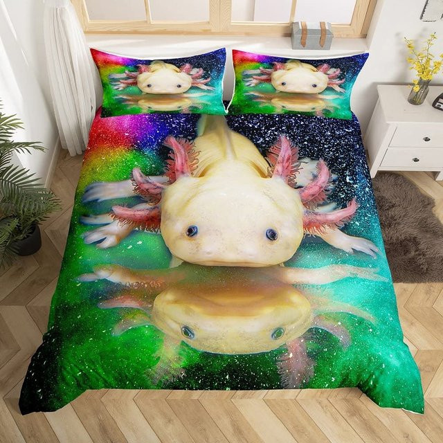 Jinmeige Axolotl Schlafbettwäsche-Set mit Motiv für Kinder, Bettbezug und Kissenbezug aus Mikrofaser, Mehrfarbig, Breite: 140 cm, Höhe: 210 cm - Bild 1