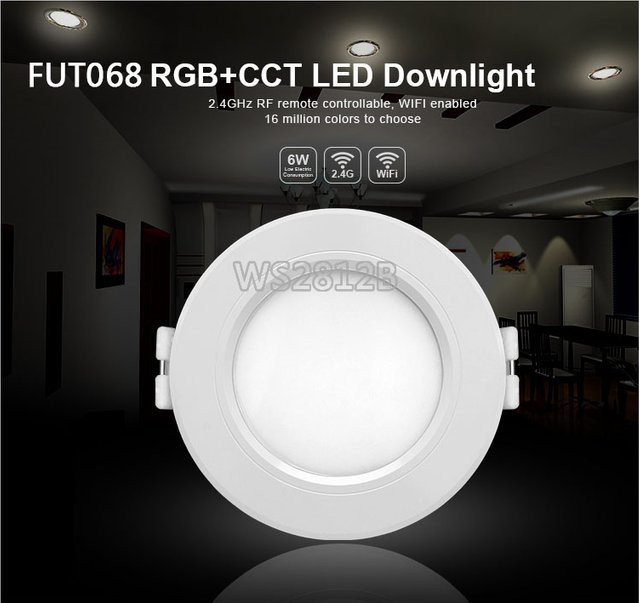 YJBCo Intelligente RGB + CCT LED-Einbauleuchte in Weiß, 6W dimmbare Deckenleuchte mit WIFI App- und Fernbedienung-Steuerung - Bild 1