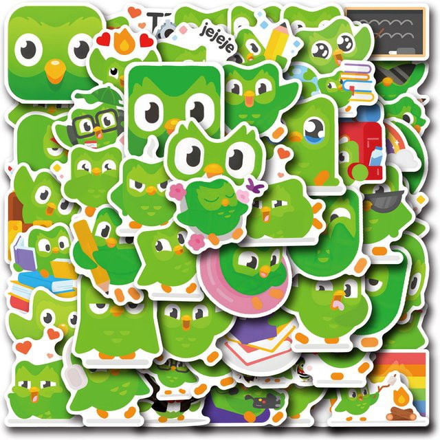 Duolingo Aufkleber, Grüner Vogel Cartoon Graffiti, 55-teiliges Set - Bild 1