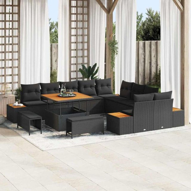 vidaXL Garten-Sofa-Set aus Poly-Rattan mit 13 Kissen in Schwarz - Bild 1