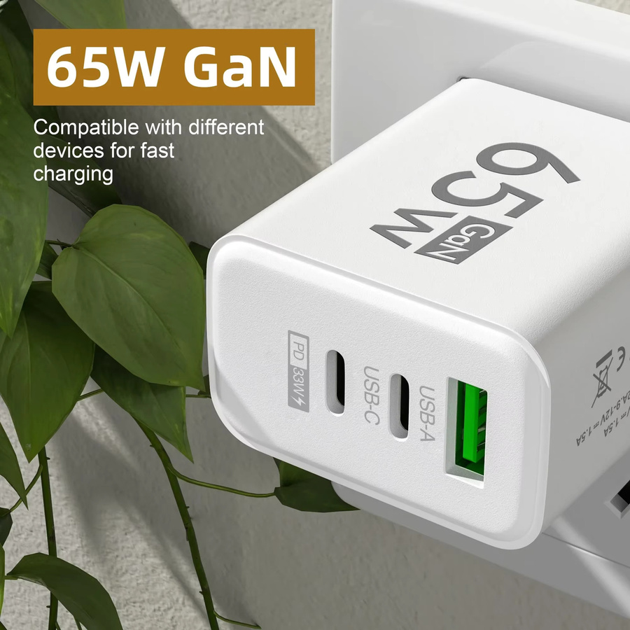 65 W GaN Schnellladegerät 4 in 1 Wandladegerät mit USB Typ C Multi Ports in Weiß oder Gelb - Bild 3