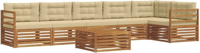 vidaXL Outdoor-Sofagarnitur 7-teilig aus massivem Akazienholz mit Kissen in Natur und Beige - Bild 1