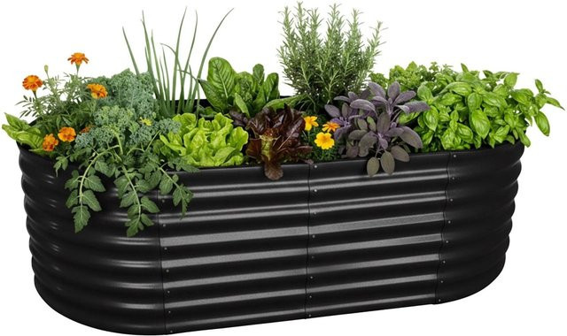 Relaxdays Hochbeet Halbrund aus Metall in Schwarz, Bodenfrei, B/T/H: 200 x 60 x 100 cm - Bild 1