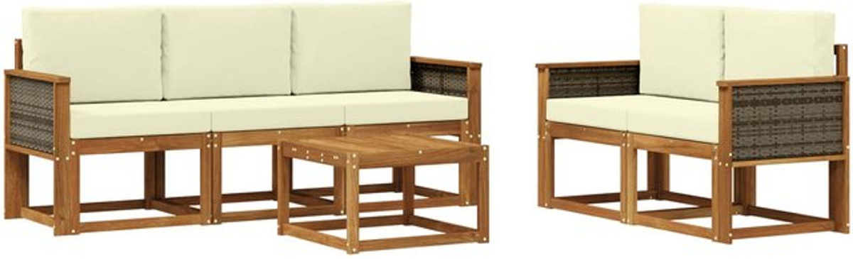 Modernes Outdoor-Sofagarnitur Set aus Akazien-Massivholz mit Kissen, 6-teilig, vidaxl, Natur und Beige - Bild 1