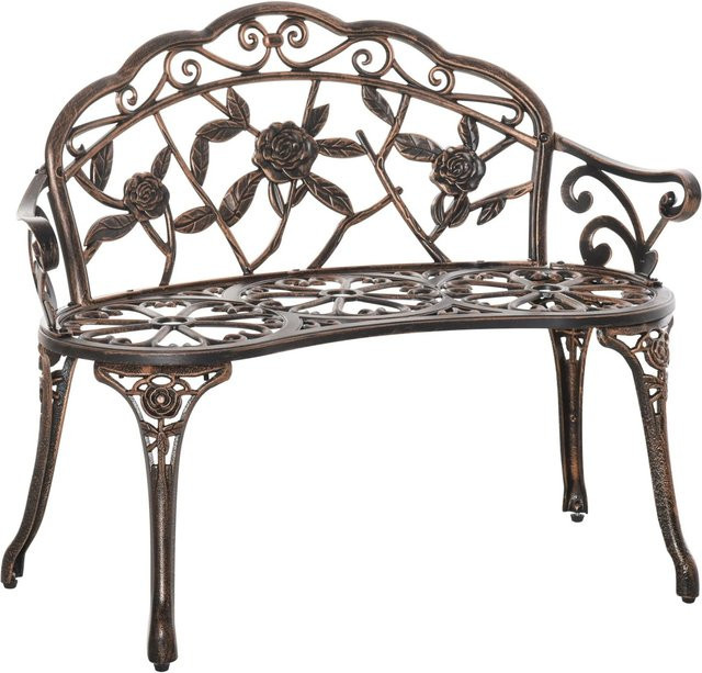 Furnicato Gartenbank 2-Sitzer im Retro Stil mit Blumenmuster aus Gussaluminium und Gusseisen, Farbe: Bronze, B/T/H: 100 x 54 x 78 cm - Bild 1