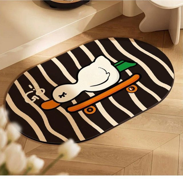 Rutschfeste Cartoon Badezimmer Matte von Yiran Furniture, schnelltrocknende Kieselgurmatte mit Tier-Motiv, B/B: 40 x 60 cm, Farben: Weiß und Schwarz - Bild 1