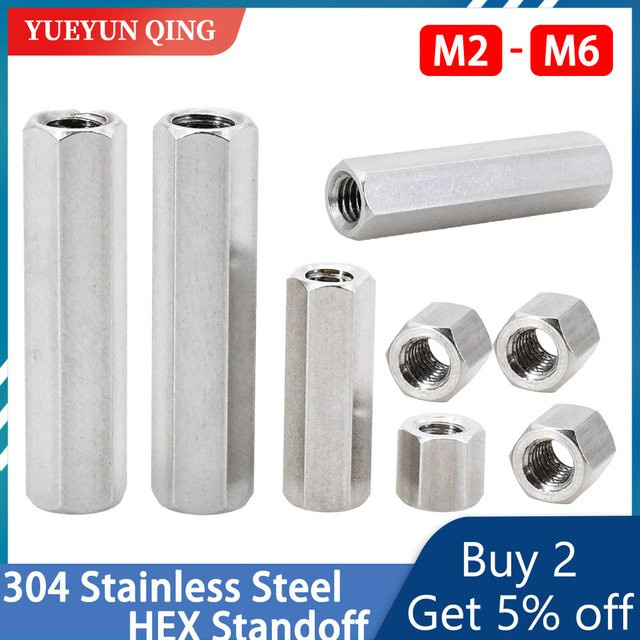 YUEYUN QING Sechskantsäulen Abstandshalter aus 304 Edelstahl in Silber für Motherboard und Rackabstand, M2 M2,5 M3 M4 M5 M6 - Bild 1