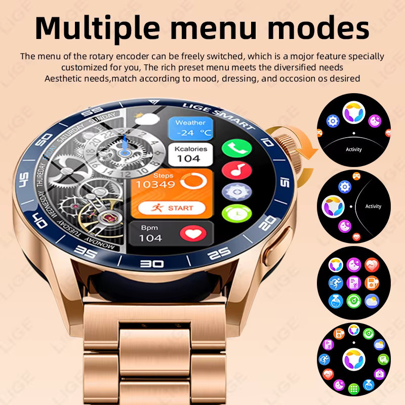 LIGE Smartwatch, Edelstahl, Schwarz, Herren - Bild 6