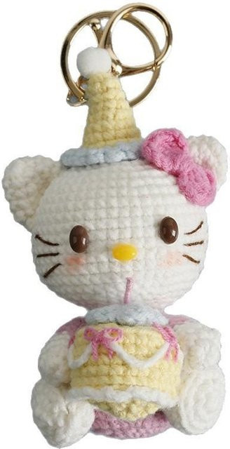 Schlüsselanhänger Strickgarn, Katze, weiß, Unisex - Bild 1