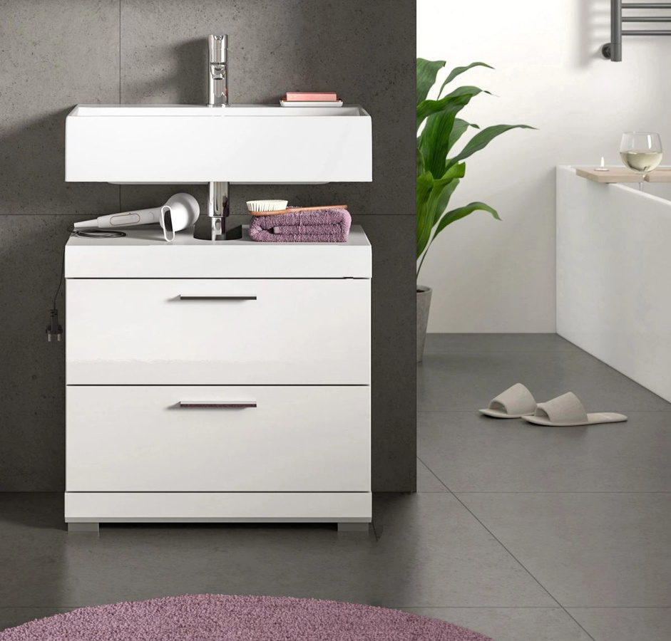 Inn.Furn Waschbeckenunterschrank Shawn in Weiß Hochglanz mit Türen und Schubladen, B: 60 cm, H: 56 cm, T: 34 cm - Bild 3