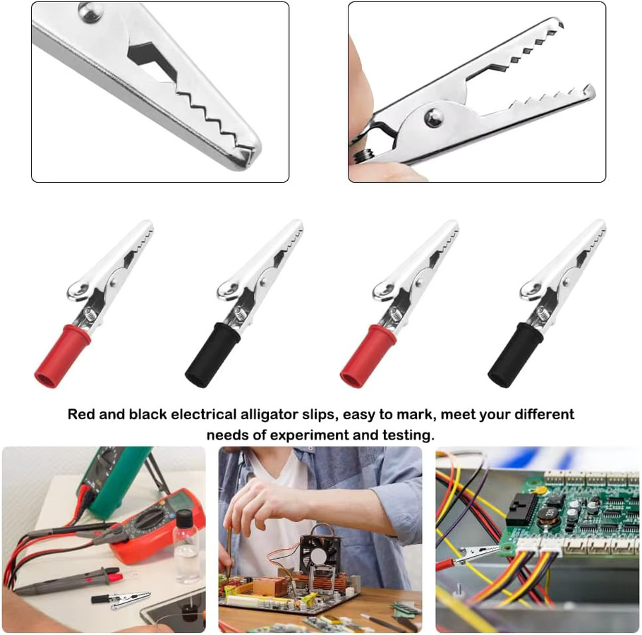 20er Set Metall Krokodilklemmen für elektrische Testzwecke und Lötarbeiten, Farben: Rot und Schwarz, Größe: 50 mm - Bild 4