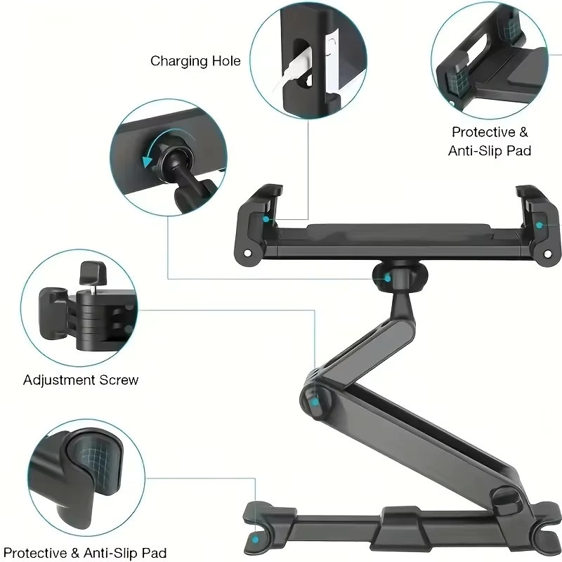 Worldmuma Tablet-Halterung für die Kopfstütze im Auto, kompatibel mit Tablets und Mobiltelefonen, Schwarz - Bild 3