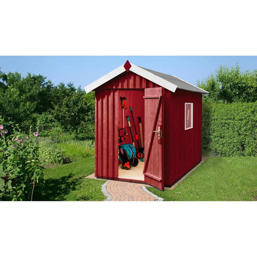 WEKA Schwedenhaus Gartenhaus Gr. 2 in Schwedenrot mit Vordach und Massivholzfußboden B/H/T: 200 x 220 x 286 cm - Bild 2