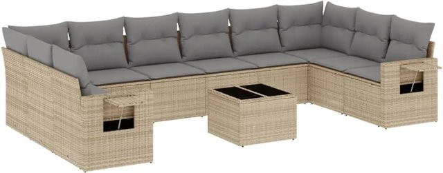 vidaXL 11-teilige Garten-Sofagarnitur in L-Form aus Polyrattan mit Kissen in Beige-grau - Bild 1