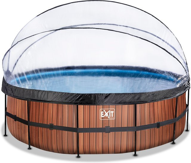 EXIT Wood Pool runder Rahmenpool in Braun mit Sandfilterpumpe, Abdeckung, Wärmepumpe und Poolleiter, Durchmesser: 488 cm, Höhe: 122 cm - Bild 1