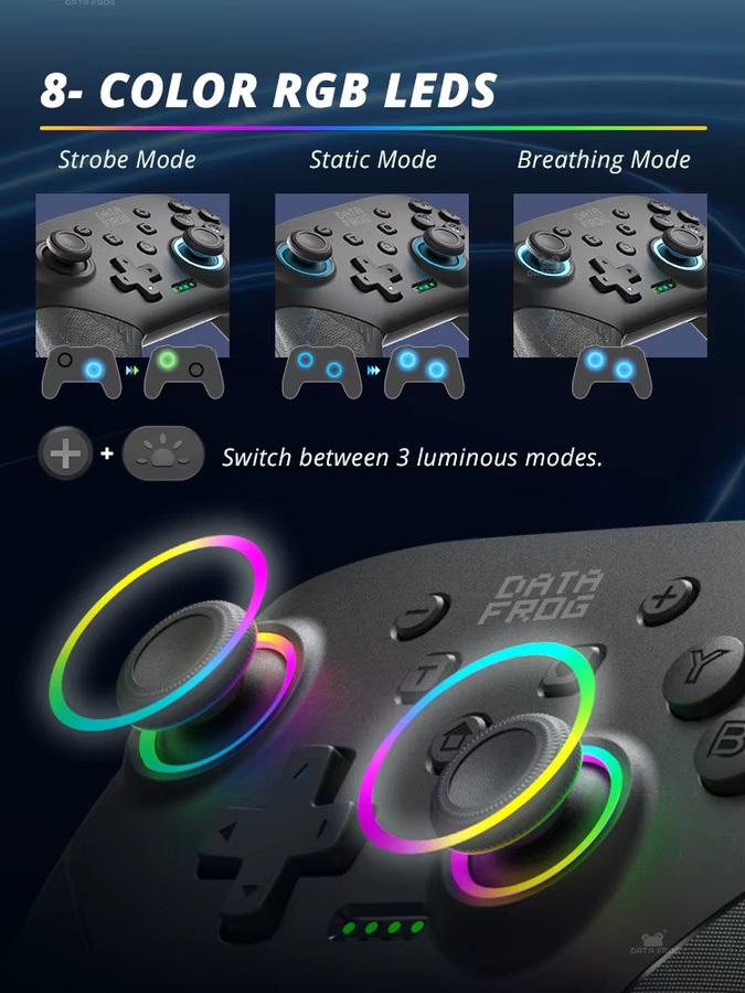 DATA FROG Kabelloser Game-Controller für Nintendo Switch, Lite und OLED sowie PC, Dual-Vibration und Turbo-Funktion, Schwarz - Bild 2