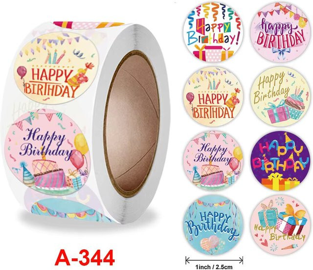 500 Stück Happy Birthday selbstklebende Etiketten aus PVC in Multicolour für deine Geburtstagsfeiern und DIY-Geschenkverpackungen - Bild 1