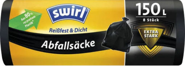 Swirl Abfallsäcke 150 Liter, extra stark und blickdicht in Schwarz, Breite: 76,5 cm, Höhe: 110 cm - Bild 1