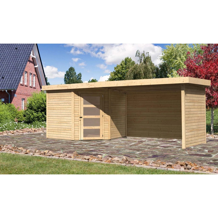 Karibu Holz-Gartenhaus Linköping mit Flachdach in Natur Braun für deinen überdachten Außenbereich B/T/H: 238 x 242 x 218 cm - Bild 2