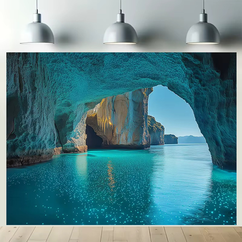 VIKAMA Wandteppich Mediterrane Küste in Blau mit Motiv einer Meereshöhle zur Raumdekoration B: 60 cm, H: 40 cm - Bild 3