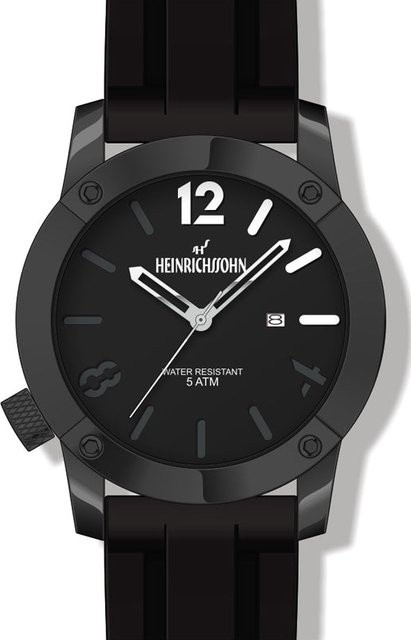 HEINRICHSSOHN Herrenuhr, Quarz, Edelstahl, 46 mm, Silikon, Schwarz - Bild 1