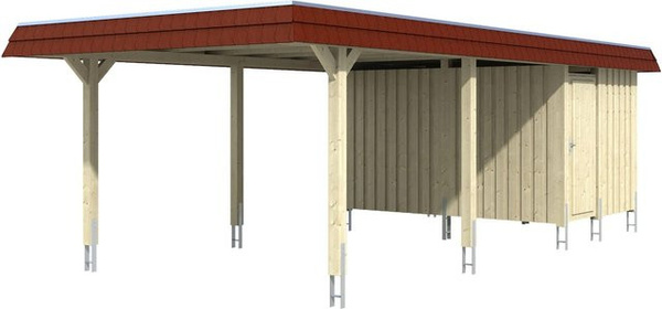 Wendland Skan Holz Carport Schiefergrau mit Anbau und Alu-Dach Blende Rot B/T/H: 870 x 409 x 247 cm