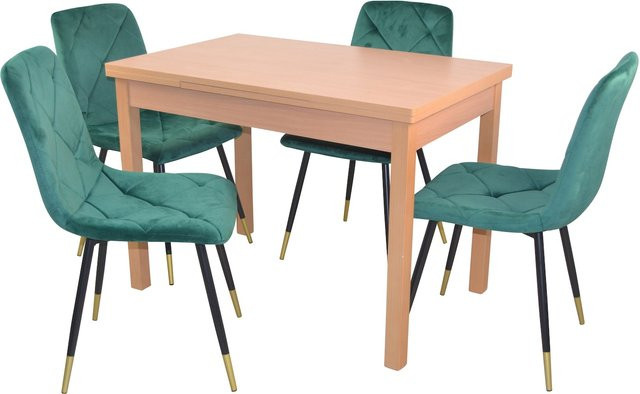 Möbel direkt online 5-teilige moderne Tischgruppe in Schwarz und Gold mit Auszugsfunktion bestehend aus Esstisch und 4 Stühlen - Bild 1