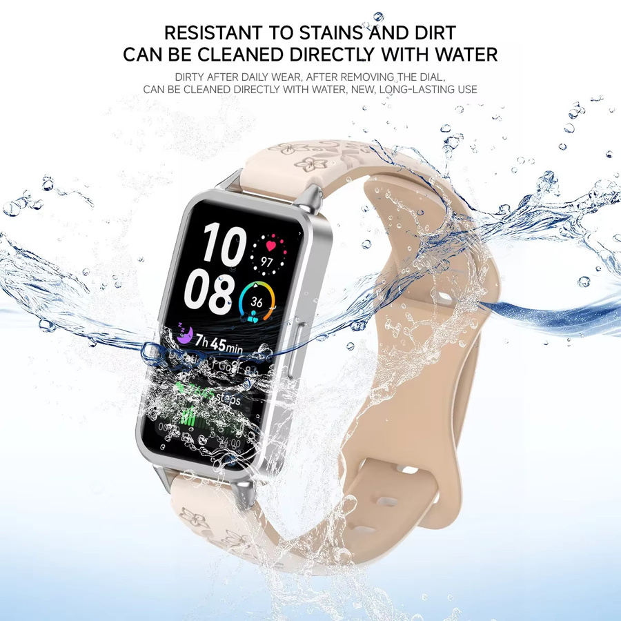 CAOWTAN Smartwatch-Armband Silikon, Damen, gravierte Blume - Bild 2