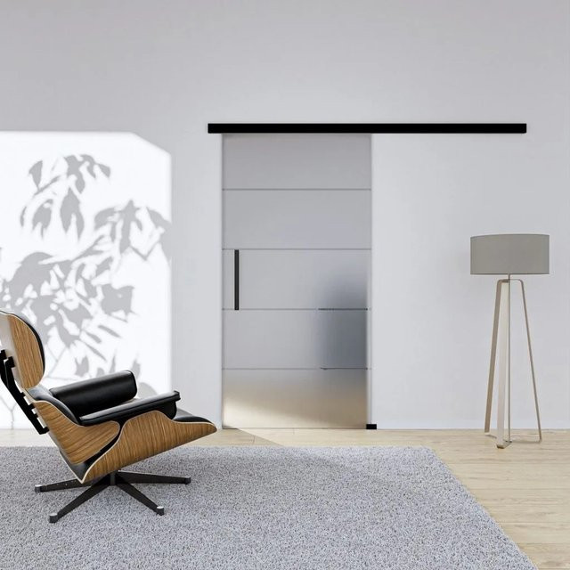 Hansaglas Glasschiebetür Slim4 Komplettset in Schwarz mit transparenter Glasfläche und Griffstange, B/H: 102,5 x 205,0 cm - Bild 1