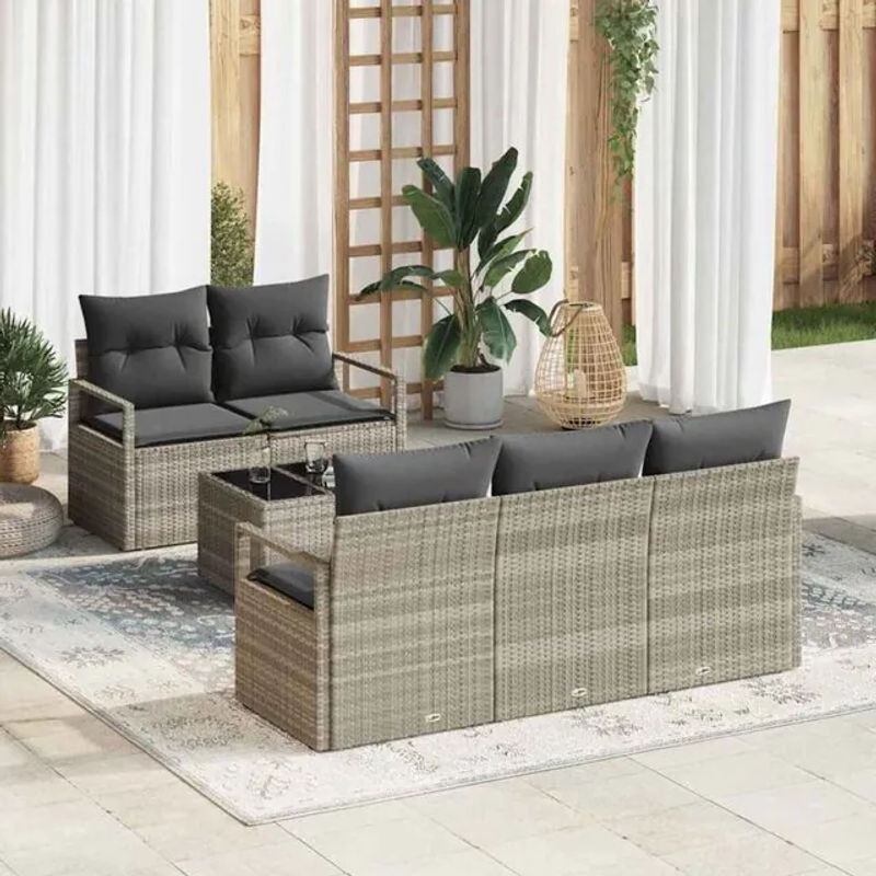 Vidaxl Garten-Sofa-Set aus Polyrattan und Stahl, 6-teilige Loungemöbel in Grau, B/T/H: 55 x 55 x 37 cm - Bild 1