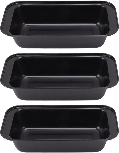 TOMTOP JMS 3er Set Antihaft-Backformen aus Kohlenstoffstahl, rechteckige Kastenform, Schwarz - Bild 1