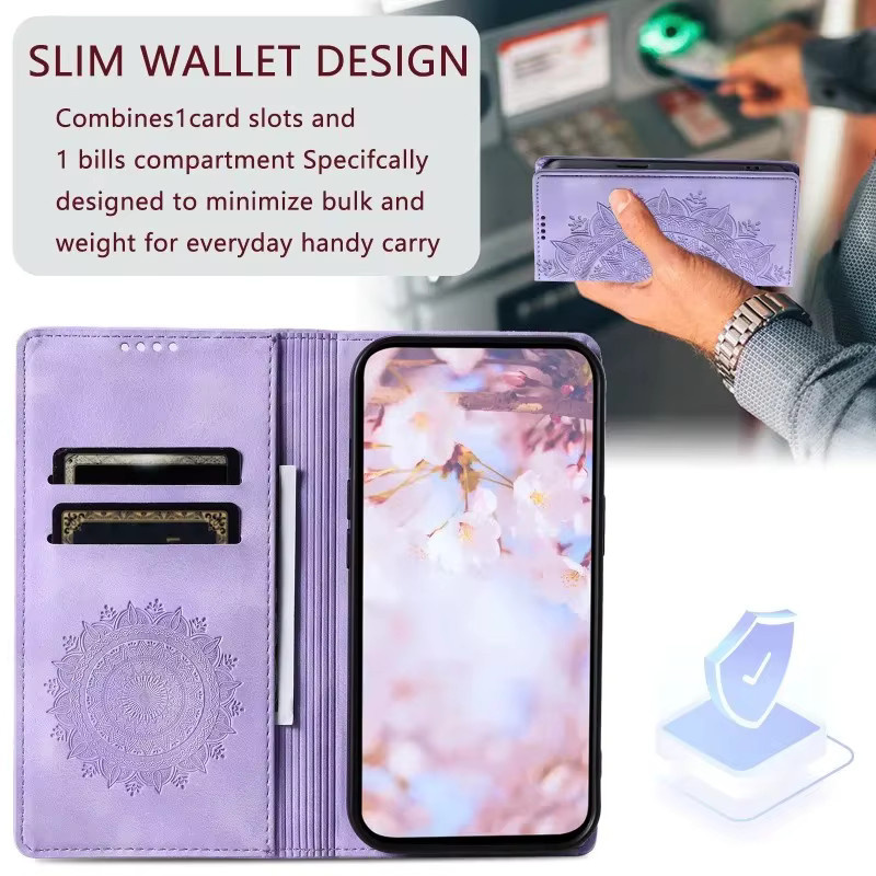 Lederne Brieftasche und Handyhülle mit Kartenhalter für Samsung Galaxy S24 Ultra S23 FE S22 Plus A55 A54 A35 A34 A25 A15 A05 A05S in Purple - Bild 3