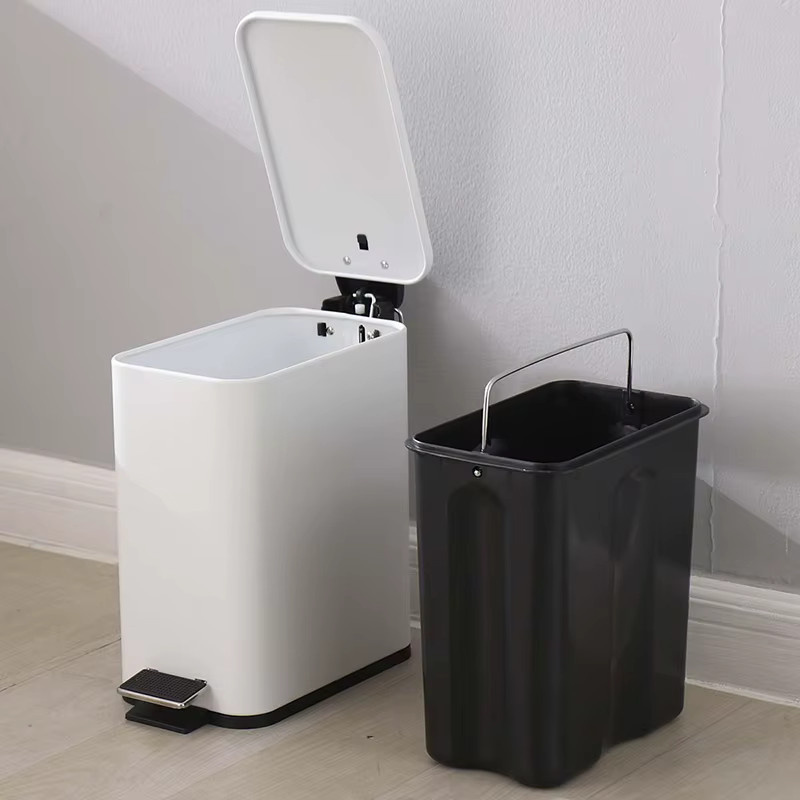 Edelstahl Mülleimer mit Fußpedal für Bad und Küche, 5 l, Weiß und Gold - Bild 3