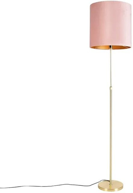 QAZQA Stehleuchte in Gold und Messing mit pinkem Samtschirm, dimmbar und höhenverstellbar, Höhe: 143 cm - Bild 1