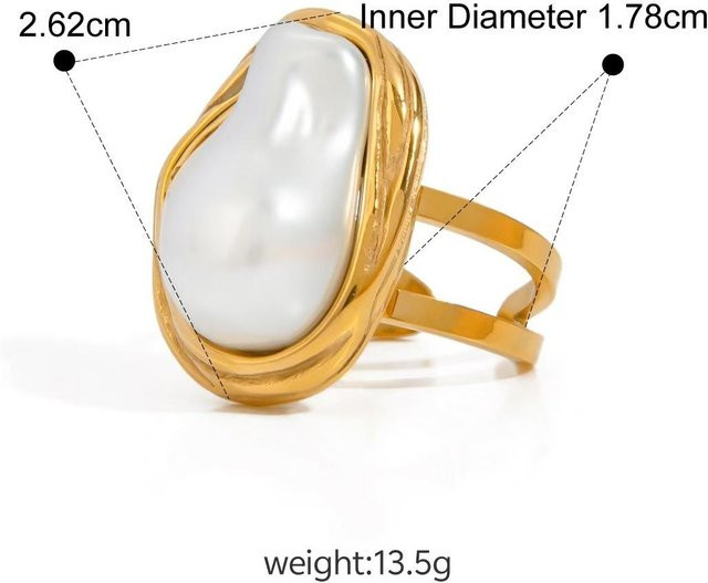 The Red Sun Offener Ring, Edelstahl, Gold, Barockperle, Damen - Bild 1
