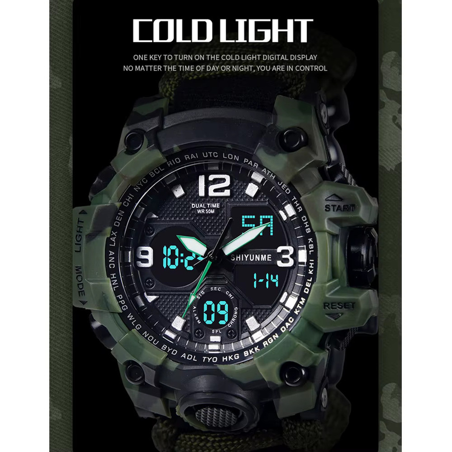 Shiyunme Armbanduhr, Digitaluhr, Quarz, Kunststoff, Textil/NATO, Herren, Schwarz - Bild 5