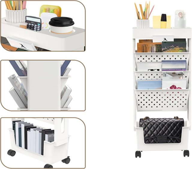 HGTUGO 5-stufiges mobiles Aufbewahrungsregal mit Handwagen in Weiß für Wohnzimmer und Schlafzimmer - Bild 1