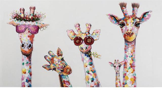 Leinwandgemälde Giraffen-Familie im Graffiti-Stil für das Kinderzimmer, Motiv Tiere, Farbe Mehrfarbig, Breite: 60 cm, Höhe: 90 cm - Bild 1